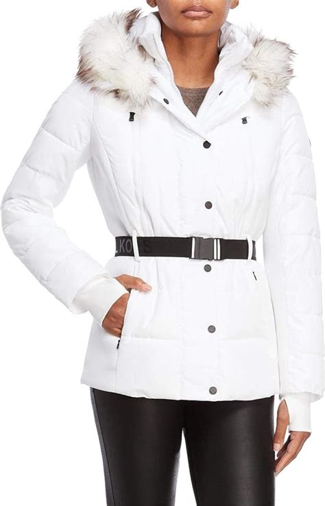 michael kors white faux fur belted puffer jacket|michael kors packable puffer.